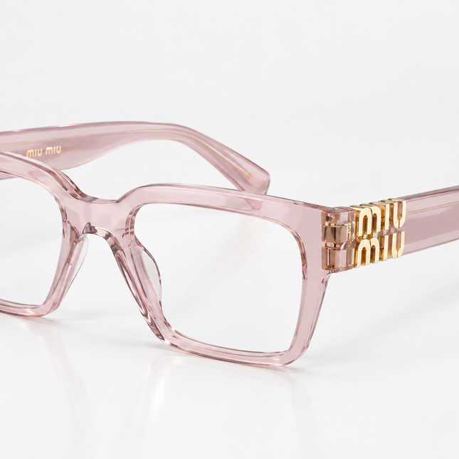MIU MIU 26S OVERSIZED RECTANGULAR GLASSES IN PALE PINK ACETATE