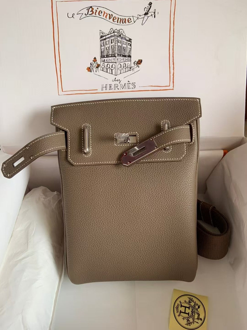 HAC À DOS PM BACKPACK IN BROWN TOGO CALFSKIN