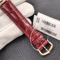 BALLON BLEU 33MM ROSE GOLD CASE DIAMOND BEZEL RED LEATHER STRAP