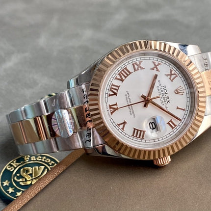 DATEJUST II GOLD STEEL WHITE DIAL ARABIC NUMERALS OYSTER BRACELET