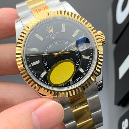 SKY DWELLER GOLD STEEL BLACK DIAL