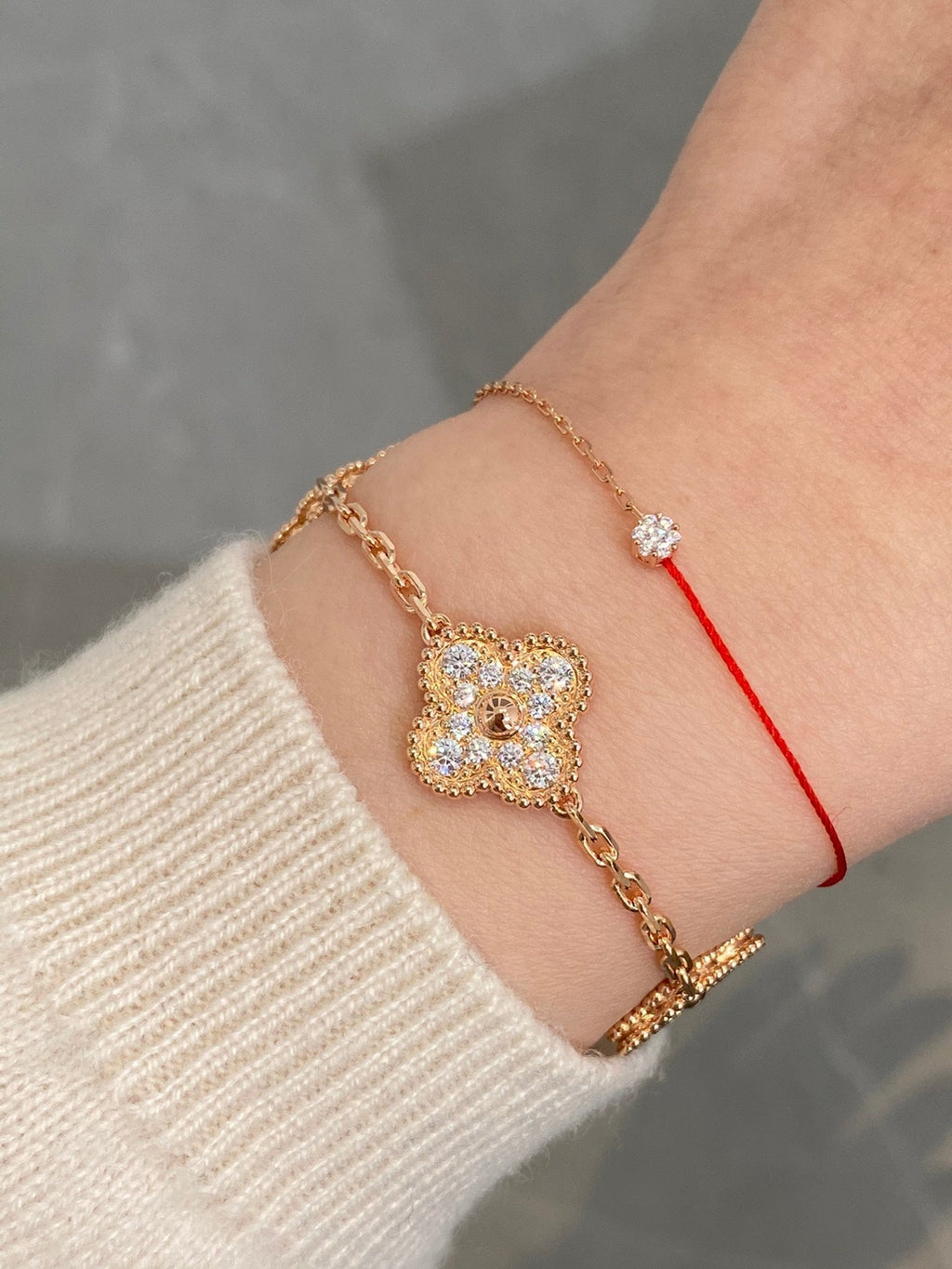 CLOVER 5 MOTIFS PINK GOLD DIAMOND BRACELET