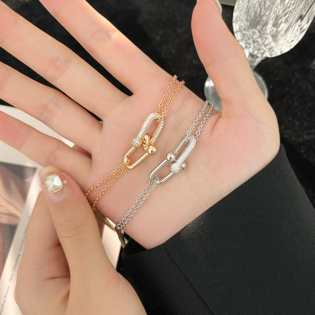 HARDWARE DIAMOND PEDANT DOUBLE CHAIN NECKLACE