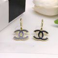 CC GOLD BLACK ENAMEL DROP EARRINGS