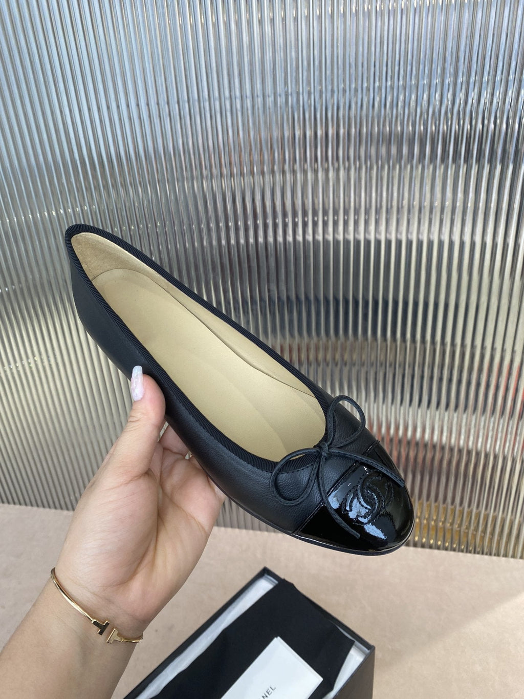 BALLET FLATS BLACK LAMBSKIN WITH BOW