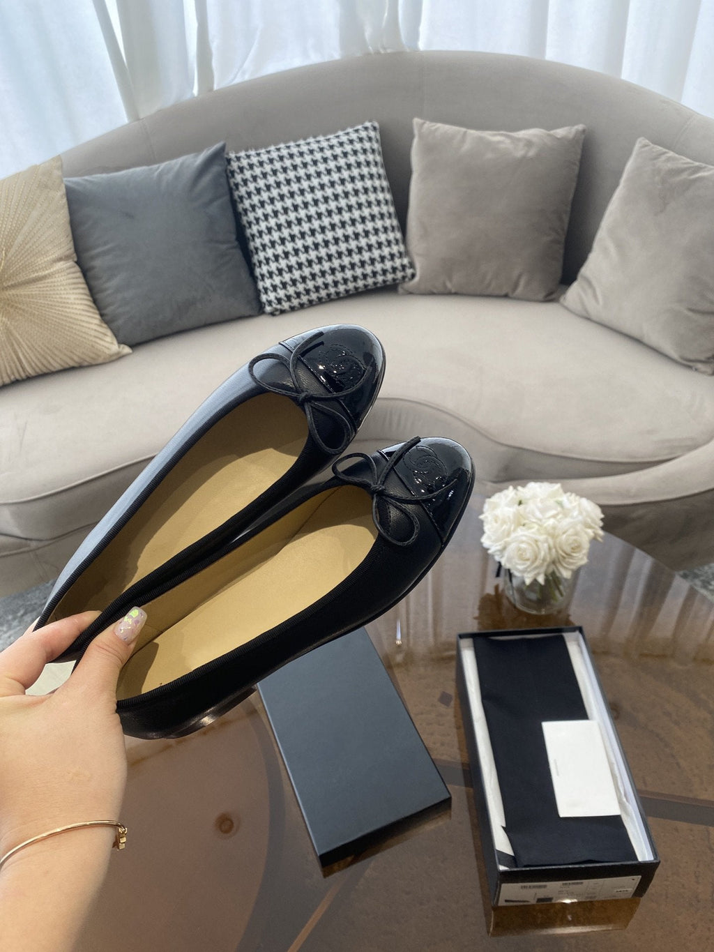 BALLET FLATS BLACK LAMBSKIN WITH BOW