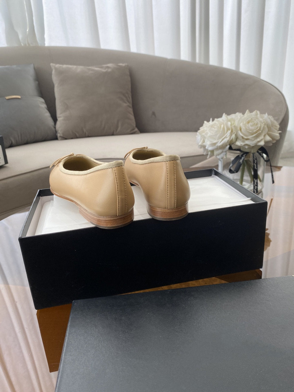 BALLET FLATS BEIGE BROWN LAMBSKIN