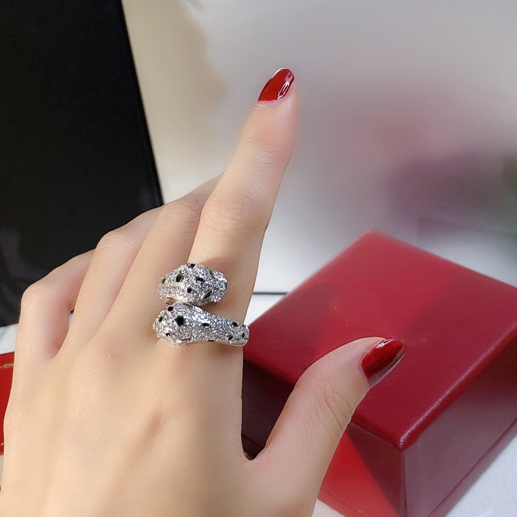 DOUBLE PANTHERE SILVER DIAMOND RING