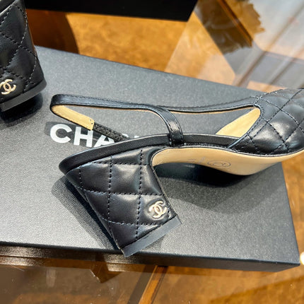 high slingbacks black quilted lambskin