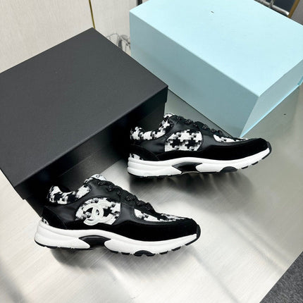 CC TRAINERS TWEED  BLACK WHITE CALFSKIN