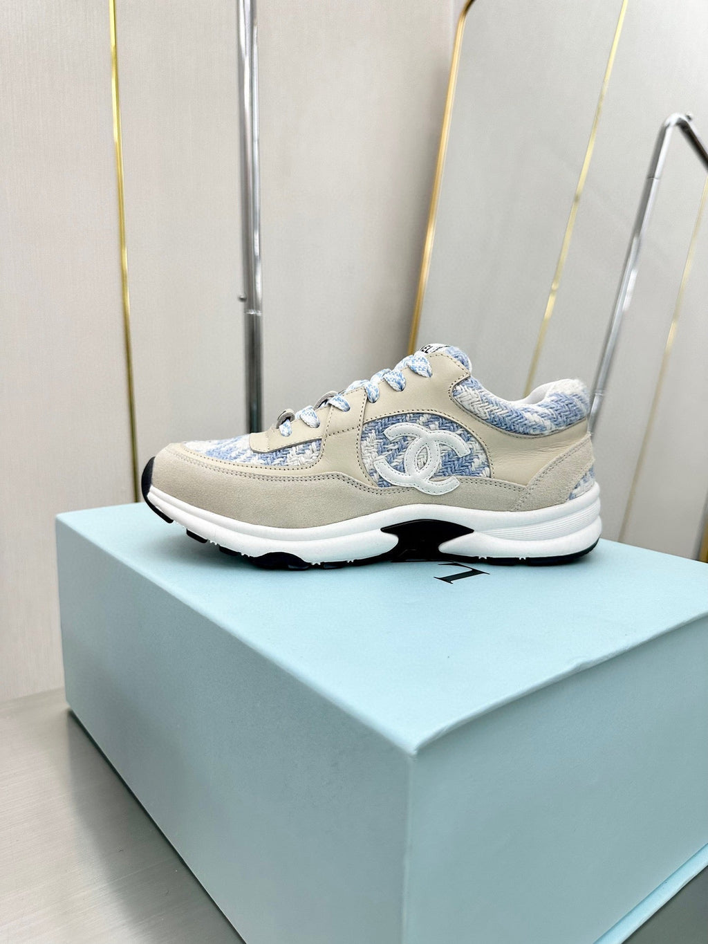 CC TRAINERS TWEED BLUE WHITE CALFSKIN