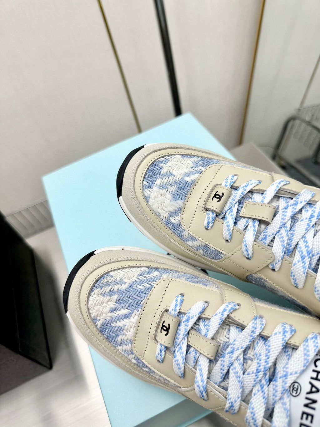 CC TRAINERS TWEED BLUE WHITE CALFSKIN