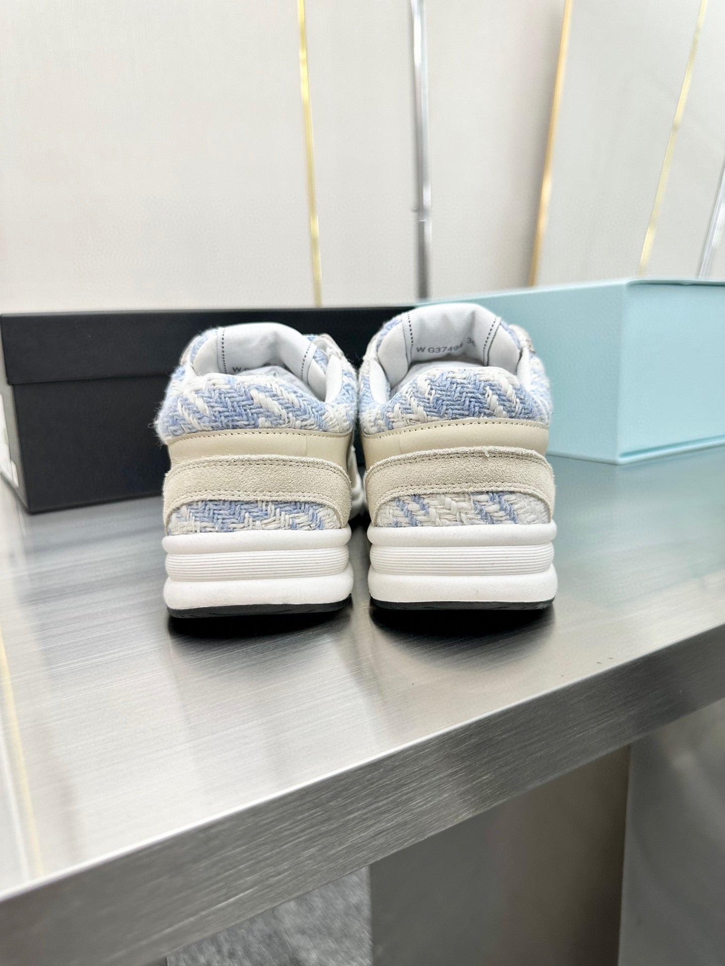 CC TRAINERS TWEED BLUE WHITE CALFSKIN