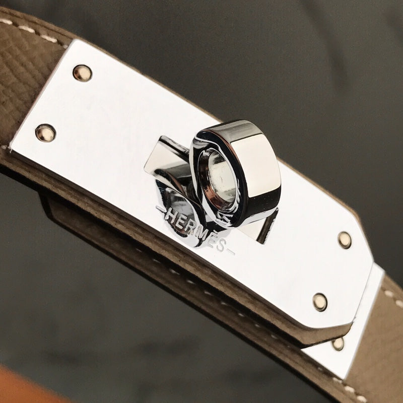 HM 26S KELLY BELT IN BROWN CALFSKIN SILVER HARDWARE