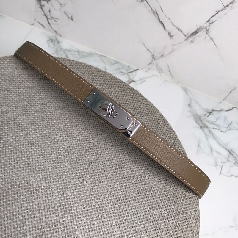 HM 26S KELLY BELT IN BROWN CALFSKIN SILVER HARDWARE