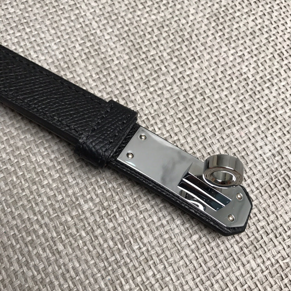 HM 26S KELLY BELT IN BLACK CALFSKIN SILVER HARDWARE