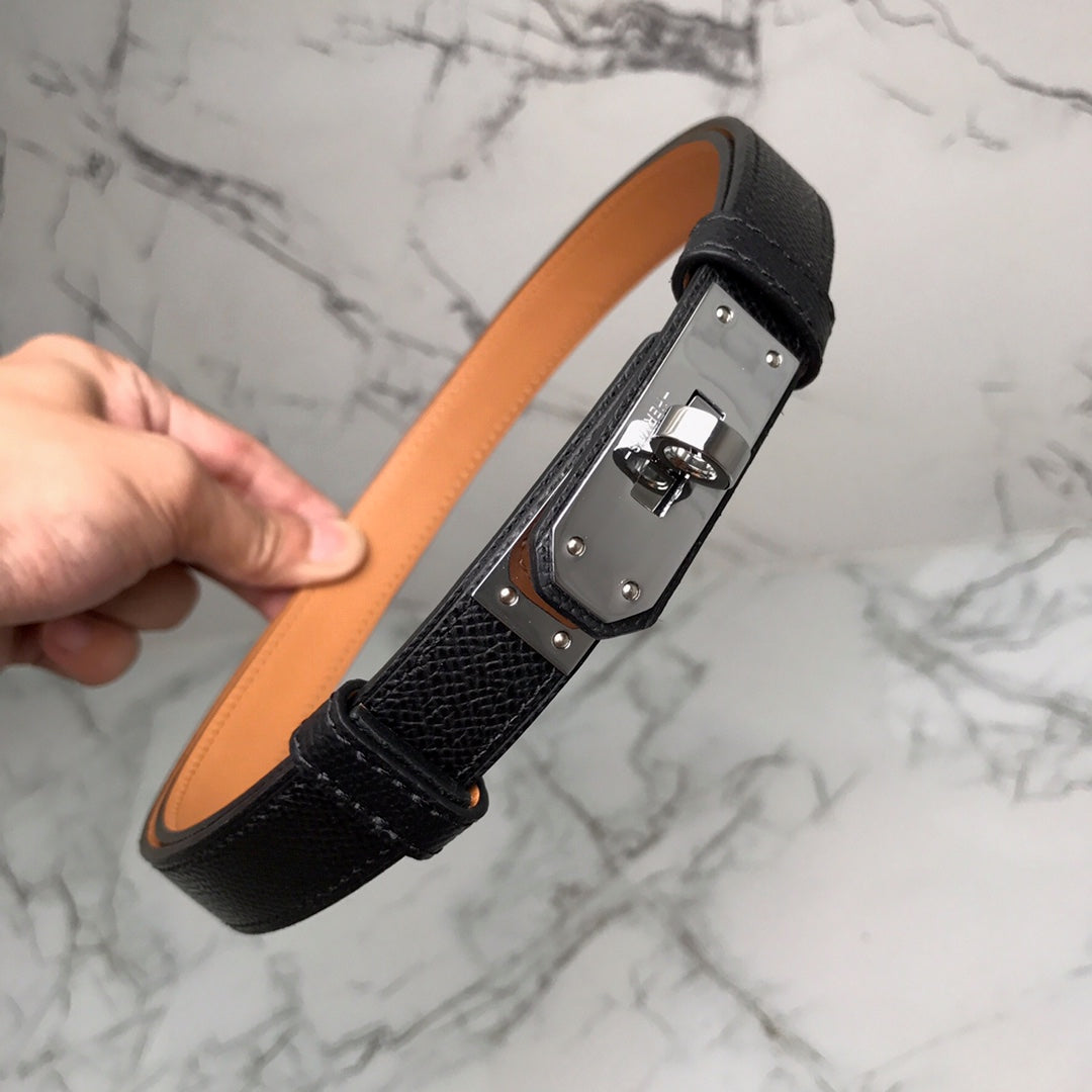HM 26S KELLY BELT IN BLACK CALFSKIN SILVER HARDWARE