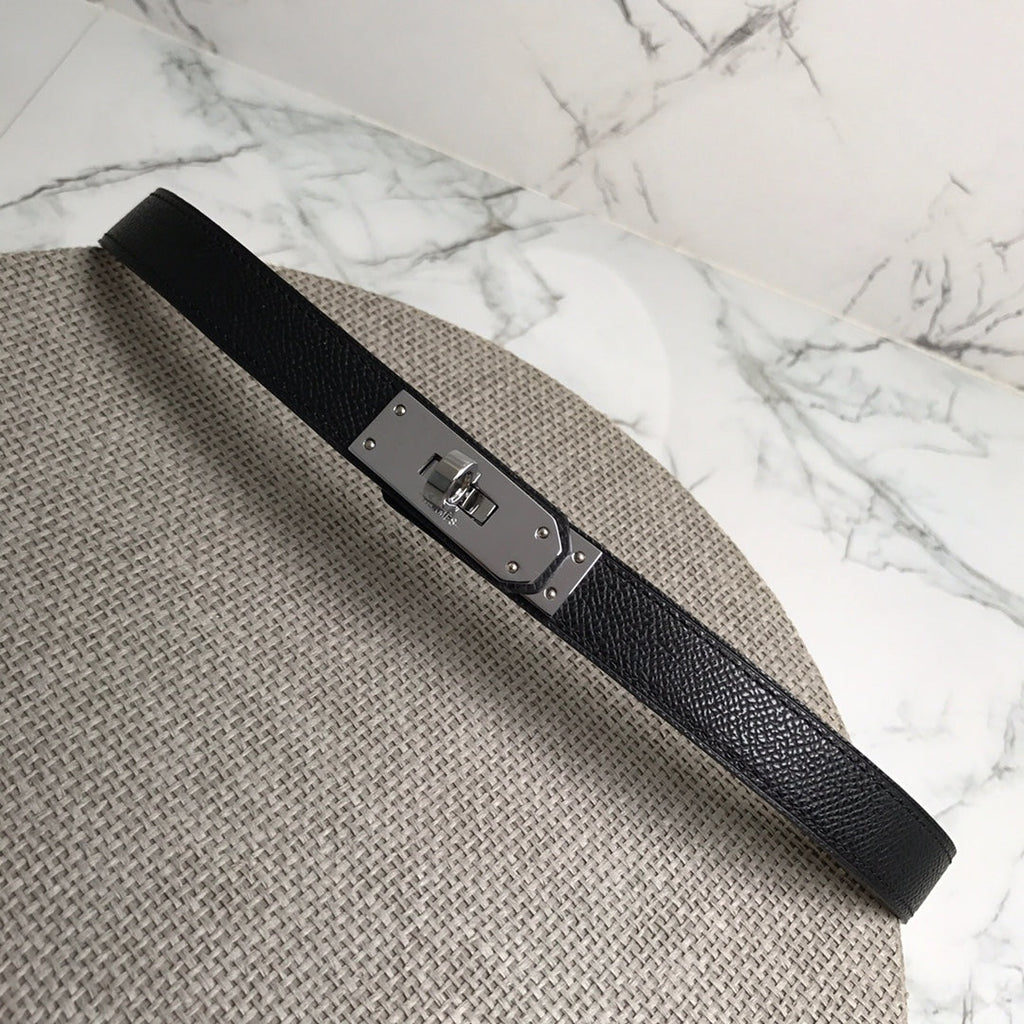 HM 26S KELLY BELT IN BLACK CALFSKIN SILVER HARDWARE