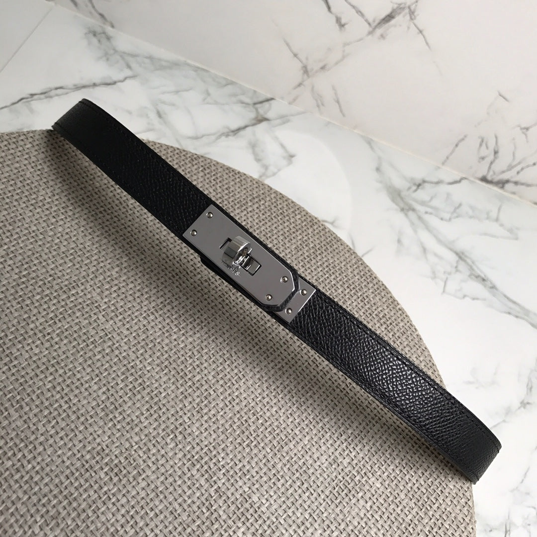 HM 26S KELLY BELT IN BLACK CALFSKIN SILVER HARDWARE