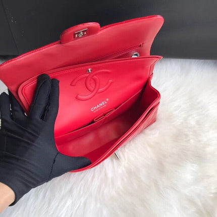 CHANEL 26S FLAP BAG MEDIUM 25 IN RED PATENT CALFSKIN GOLD HARDWARE