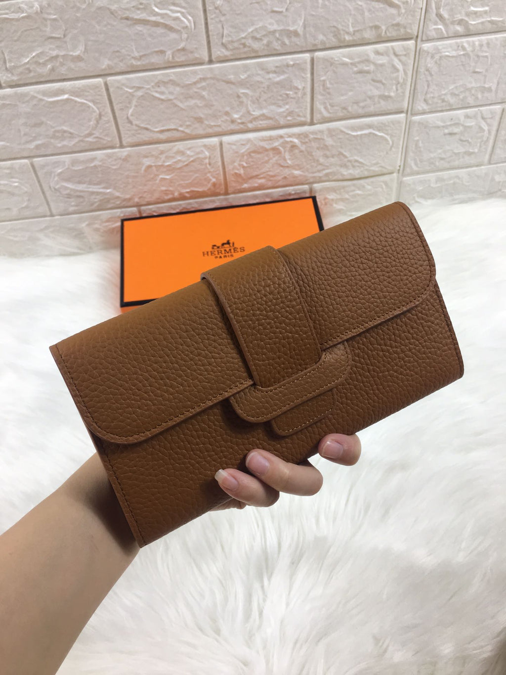 HM SNAP LOCK WALLET 19.5 SEPIA GRAINED CALFSKIN