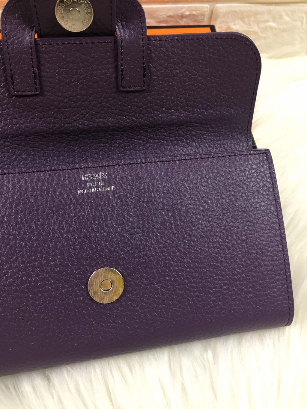 HM SNAP LOCK WALLET 19.5 EGGPLANT GRAINED CALFSKIN