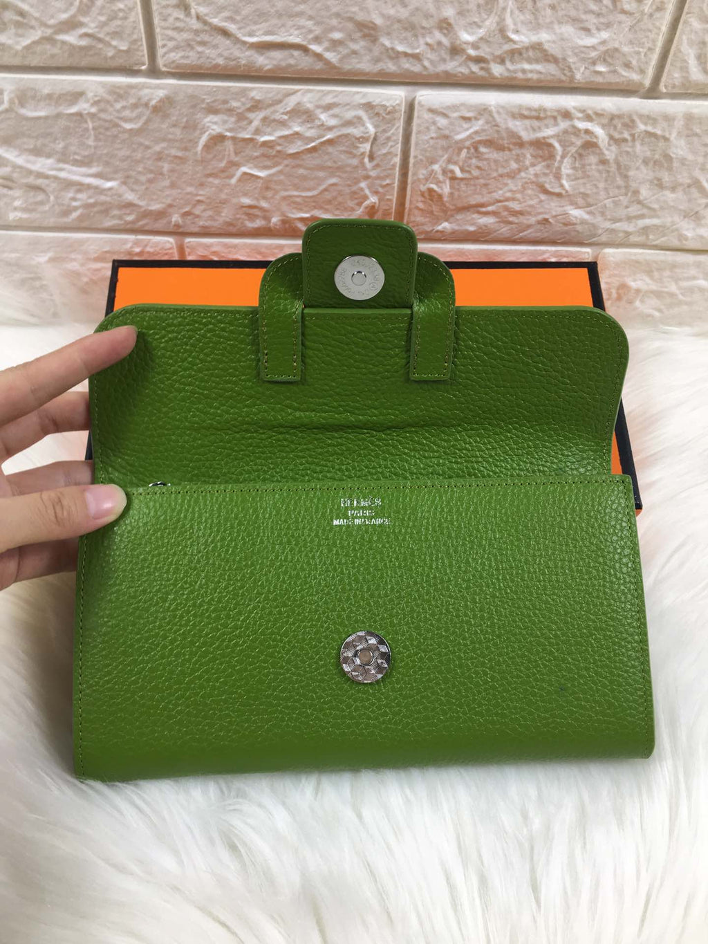 HM SNAP LOCK WALLET 19.5 GREEN GRAINED CALFSKIN