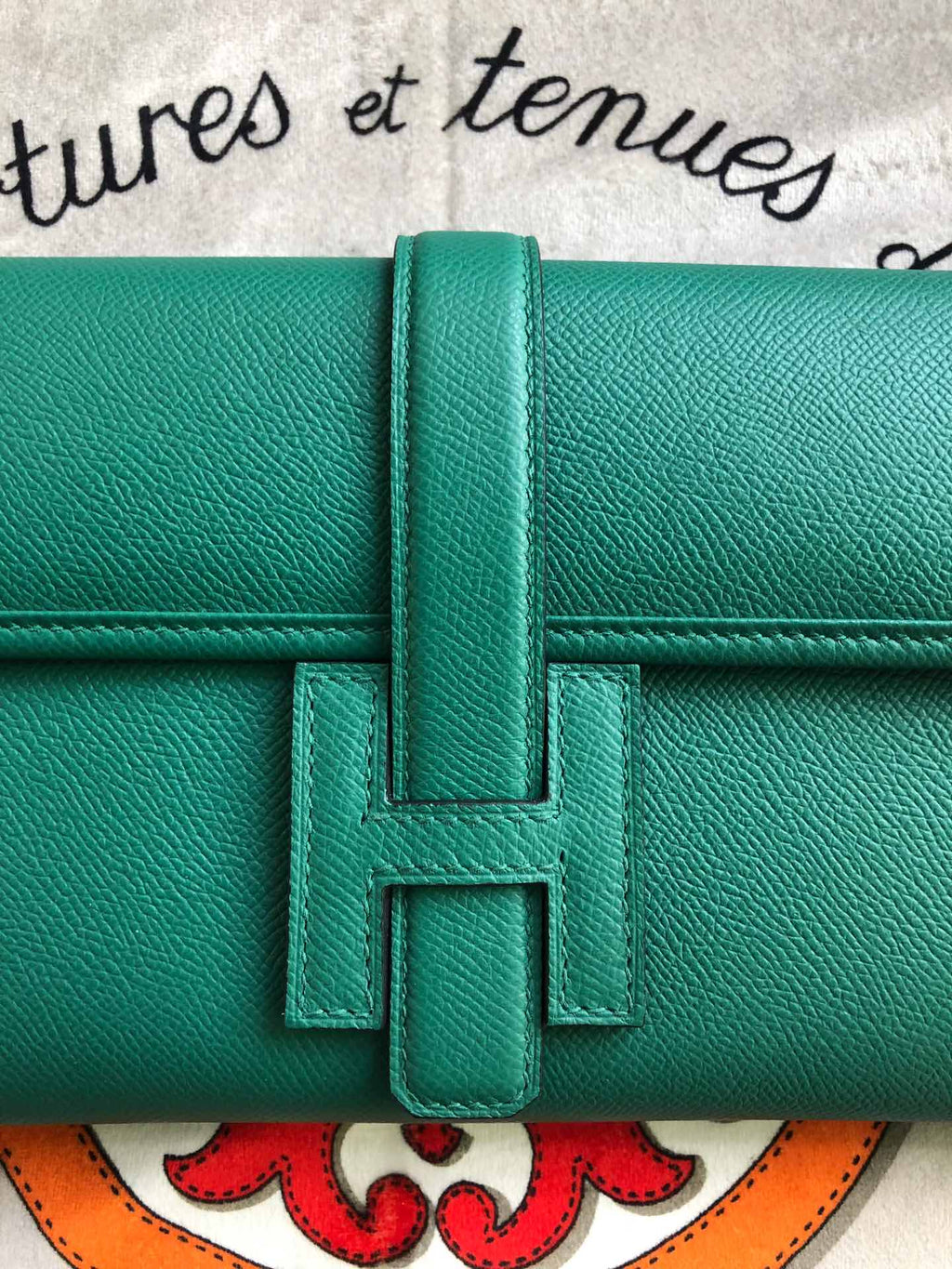 JIGE ELAN 29 CLUTCH IN TEAL GREEN CALFSKIN