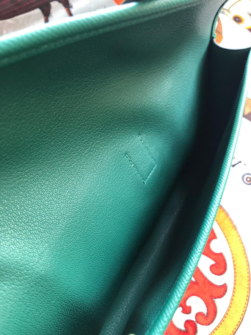 JIGE ELAN 29 CLUTCH IN TEAL GREEN CALFSKIN