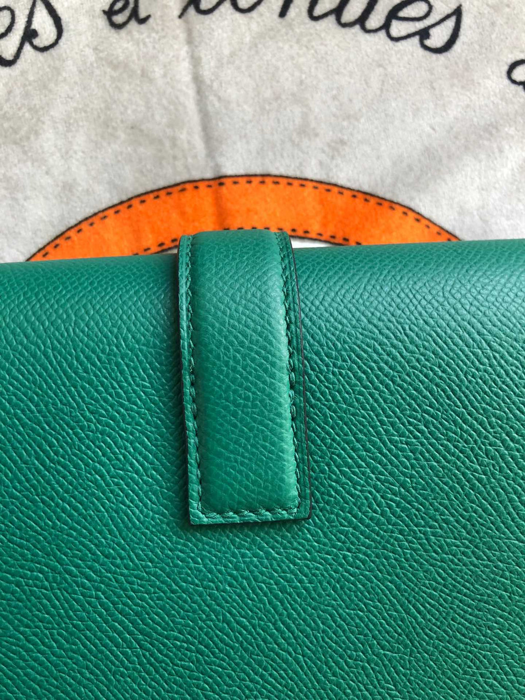 JIGE ELAN 29 CLUTCH IN TEAL GREEN CALFSKIN