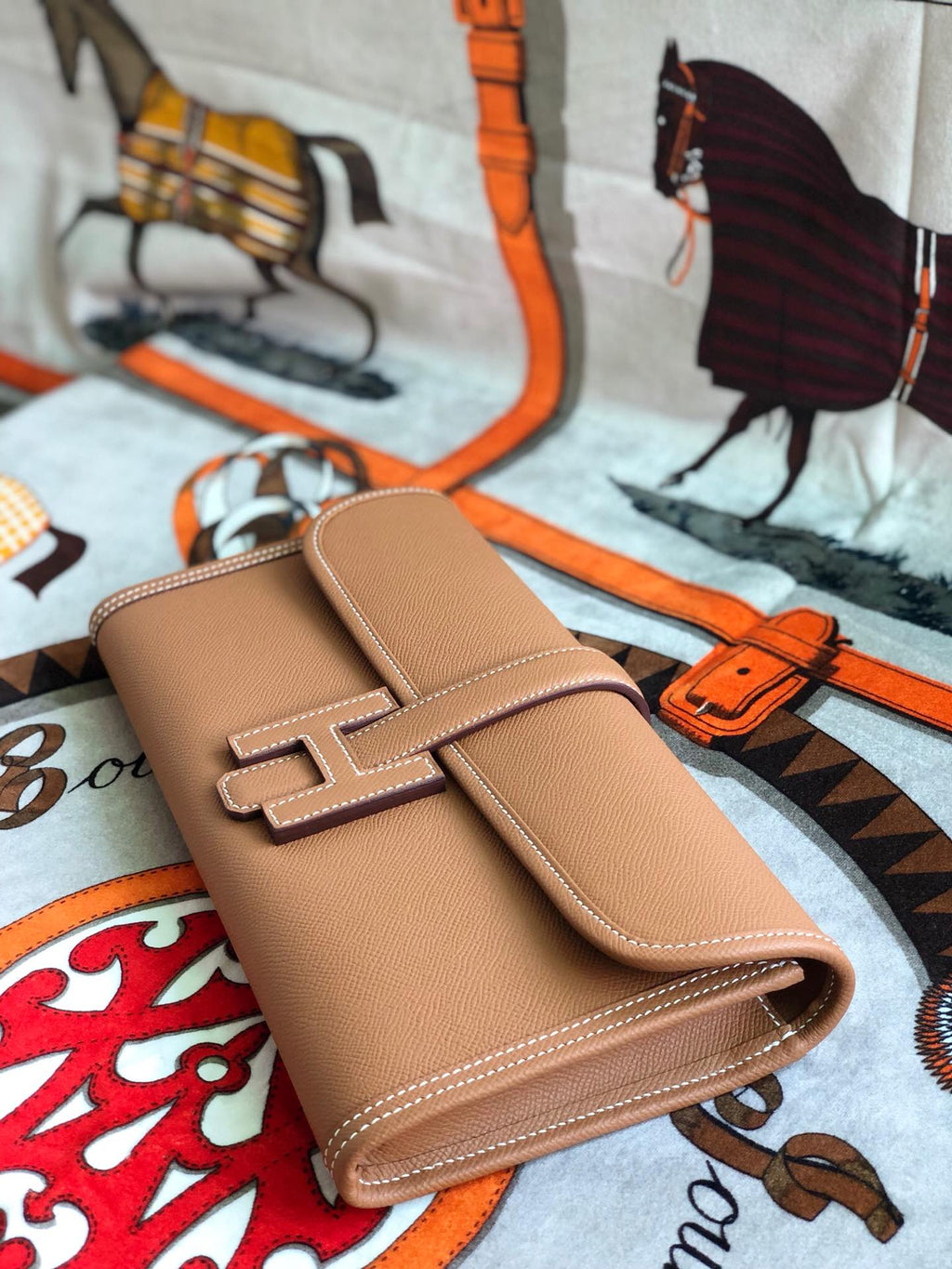 JIGE ELAN 29 CLUTCH IN BRONZE BROWN CALFSKIN
