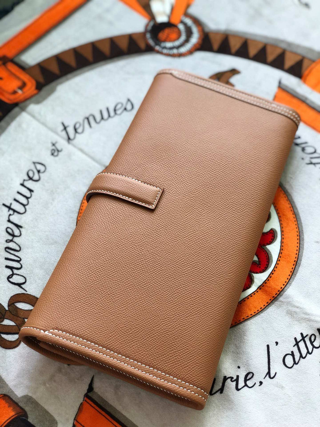 JIGE ELAN 29 CLUTCH IN BRONZE BROWN CALFSKIN