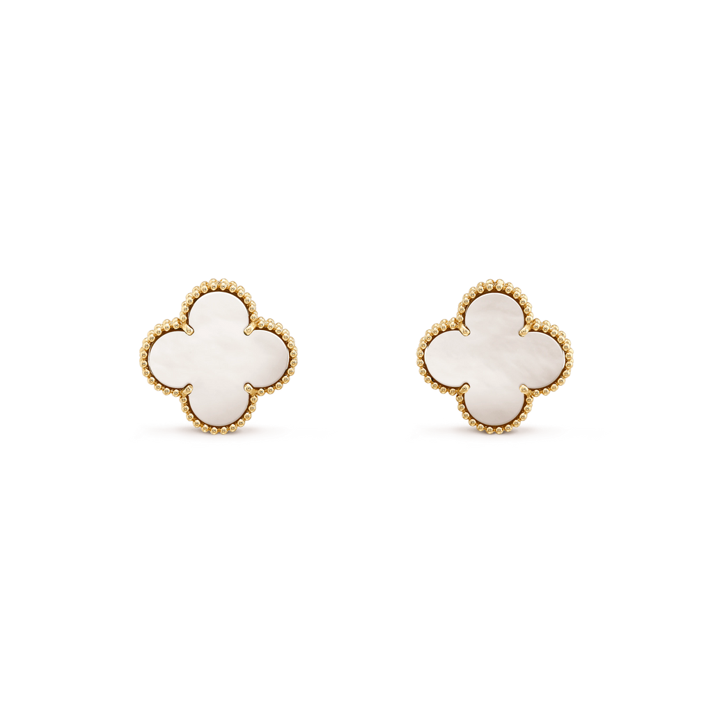 CLOVER MEDIUM WHITE MOP PINK GOLD EARRINGS