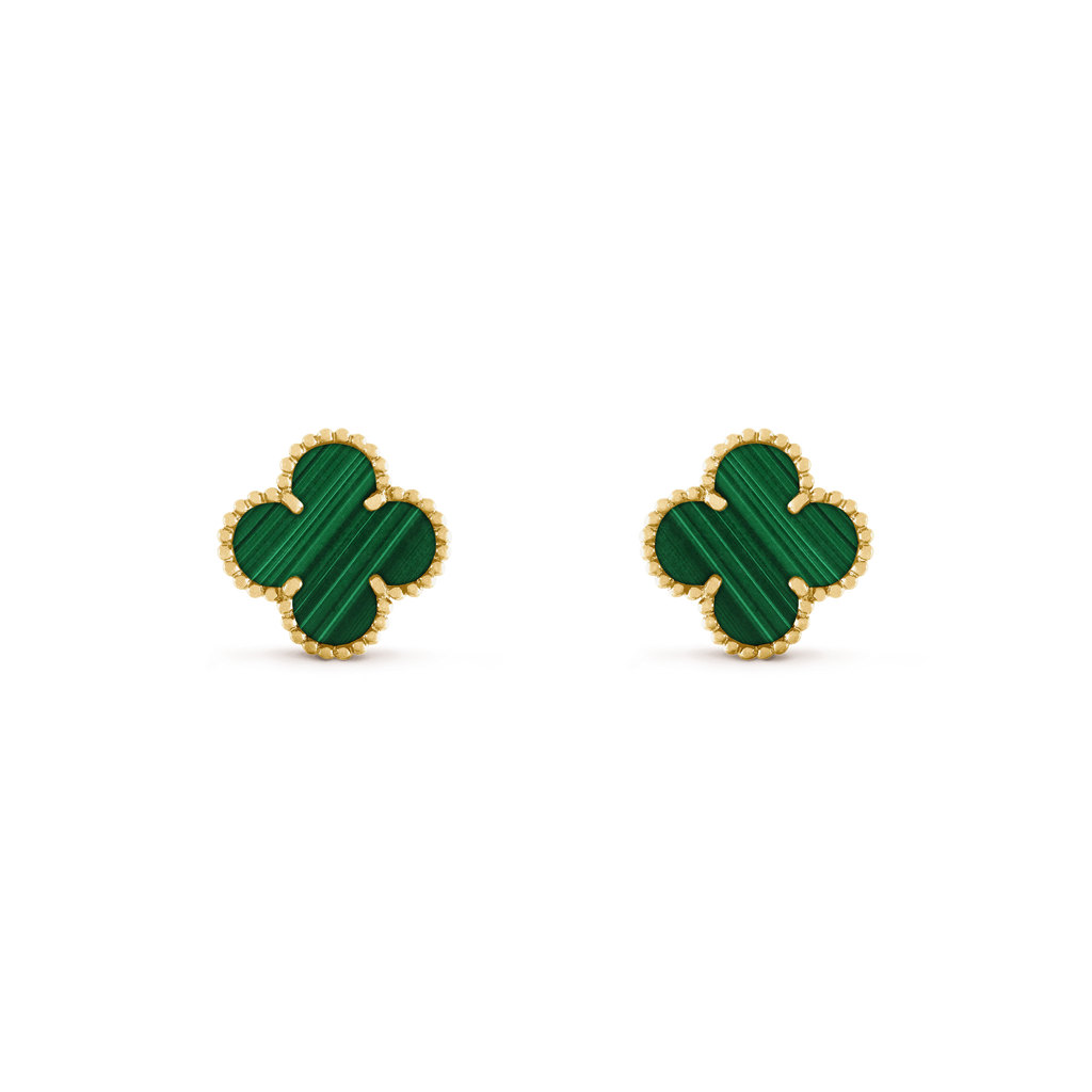CLOVER MEDIUM MALACHITE PINK GODL EARRINGS
