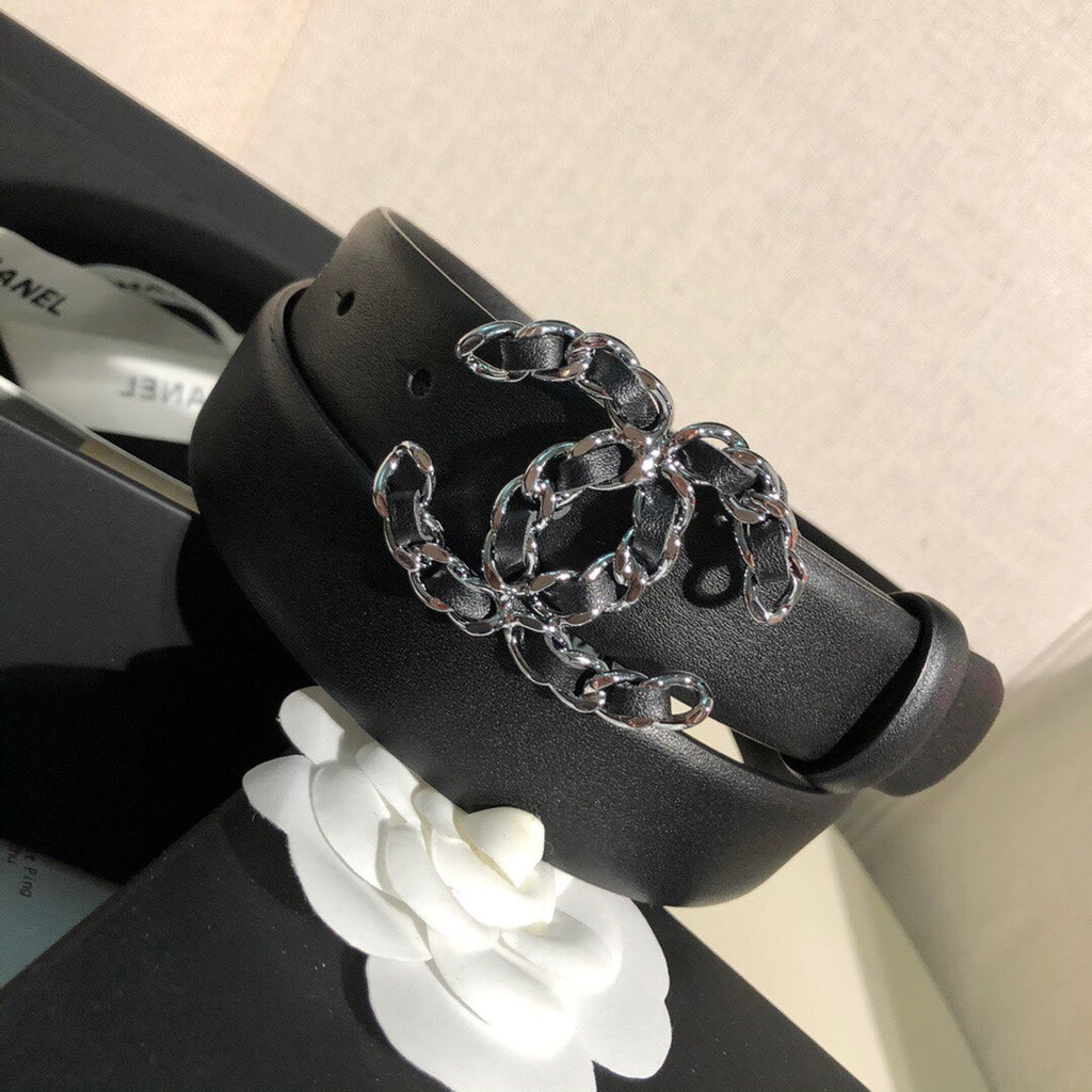 CC MEDIUM 30 MM BELT BLACK CALFSKIN SILVER HARDWARE
