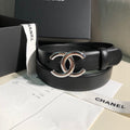 CC MEDIUM 30 MM BELT BLACK CALFSKIN SILVER BUCKLE