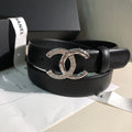 CC BELT 30 MM IN BLACK CALFSKIN WITH SILVER BUCKLE HARDWARE ATTACH RHINSTONES