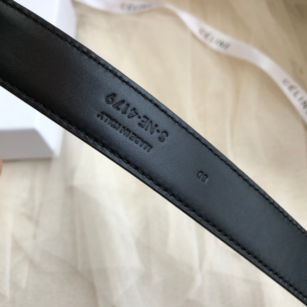 CELINE 25S BELT 25MM IN BLACK CALFSKIN GOLD HARDWARE 562438