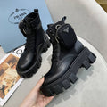 PRADA 26S HIGH TOP MONOLITH SHOES IN BLACK CALFSKIN AND FABRIC WITH POUCH
