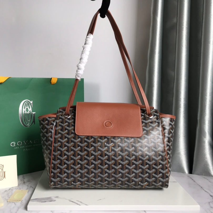 GOYA 26S ROUETTE PM TOTE BAG 30CM IN BROWN CANVAS AND CALFSKIN