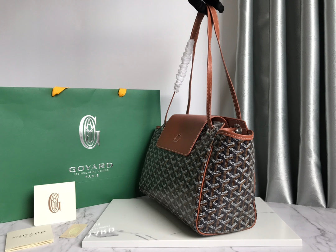 GOYA 26S ROUETTE PM TOTE BAG 30CM IN BROWN CANVAS AND CALFSKIN