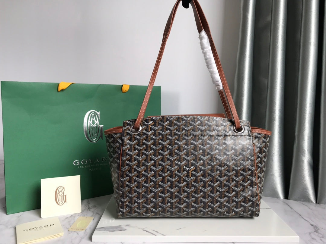 GOYA 26S ROUETTE PM TOTE BAG 30CM IN BROWN CANVAS AND CALFSKIN