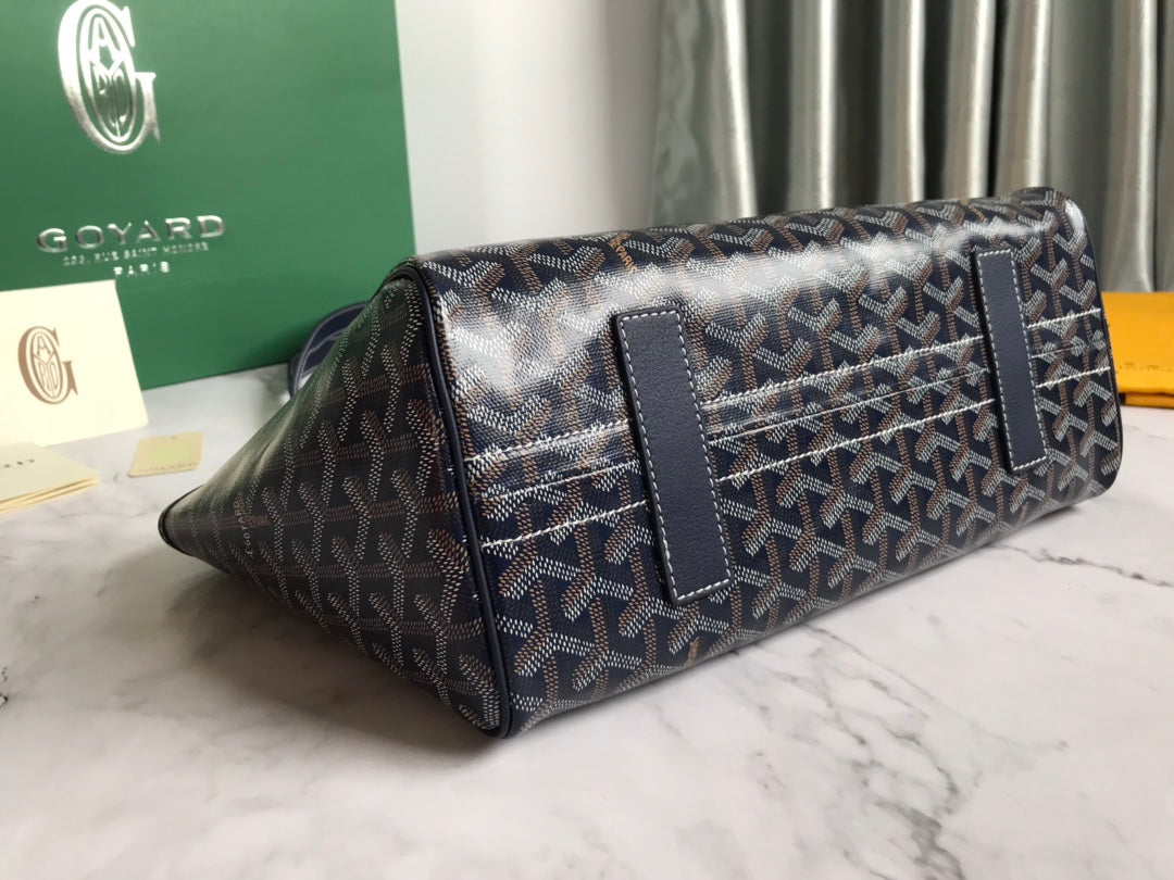 GOYA 26S ROUETTE PM TOTE BAG 30CM IN NAVY BLUE CANVAS AND CALFSKIN
