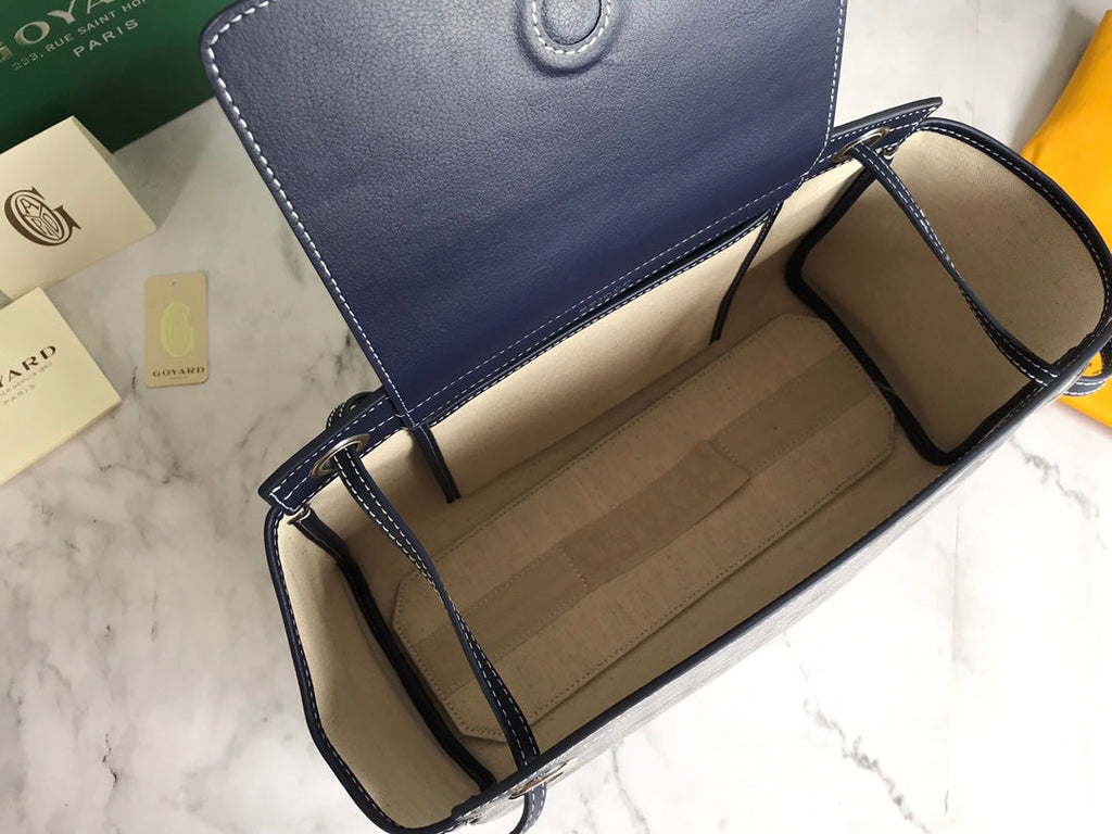 GOYA 26S ROUETTE PM TOTE BAG 30CM IN NAVY BLUE CANVAS AND CALFSKIN