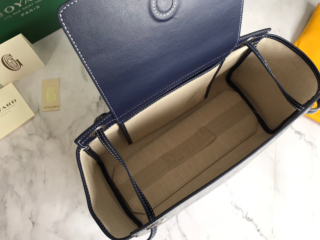 GOYA 26S ROUETTE PM TOTE BAG 30CM IN NAVY BLUE CANVAS AND CALFSKIN