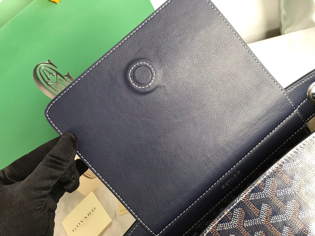 GOYA 26S ROUETTE PM TOTE BAG 30CM IN NAVY BLUE CANVAS AND CALFSKIN
