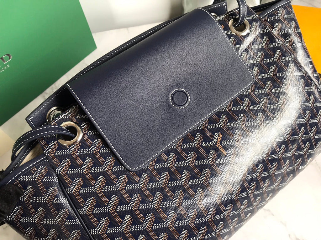 GOYA 26S ROUETTE PM TOTE BAG 30CM IN NAVY BLUE CANVAS AND CALFSKIN