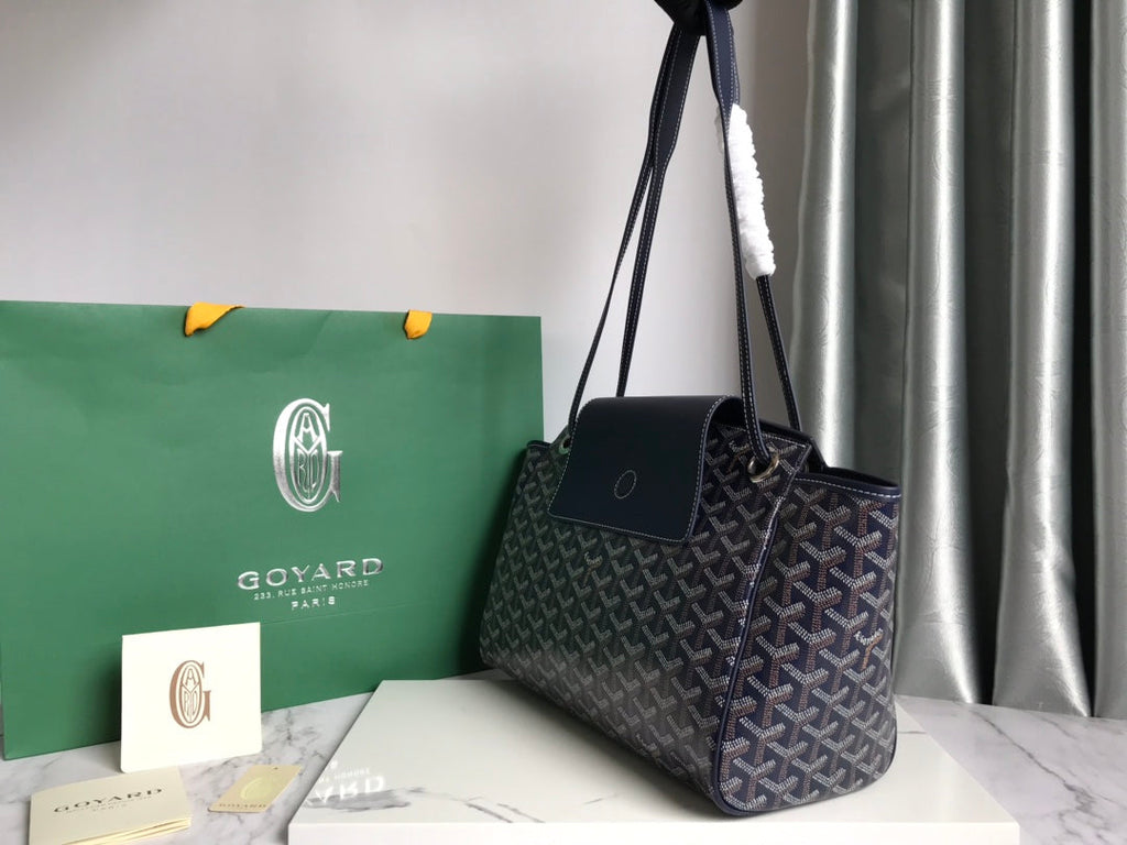 GOYA 26S ROUETTE PM TOTE BAG 30CM IN NAVY BLUE CANVAS AND CALFSKIN