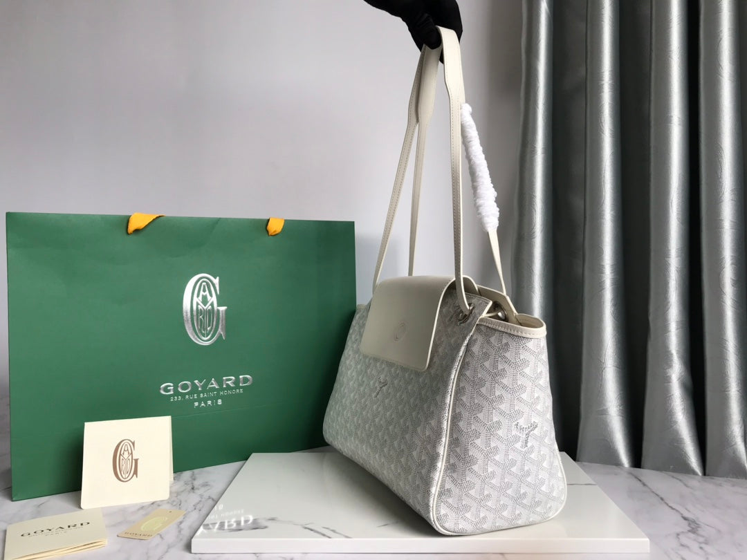 GOYA 26S ROUETTE PM TOTE BAG 30CM IN IVORY WHITE CANVAS AND CALFSKIN