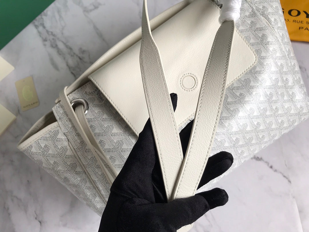 GOYA 26S ROUETTE PM TOTE BAG 30CM IN IVORY WHITE CANVAS AND CALFSKIN